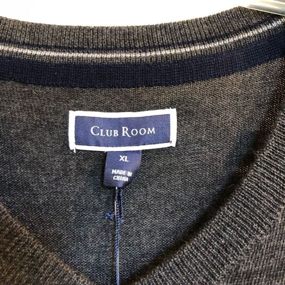 CLUB ROOM - NWT - Men’s Sz XL Wool Blend V-Neck Pullover Sweater/Ebony Heather - Picture 4 of 11